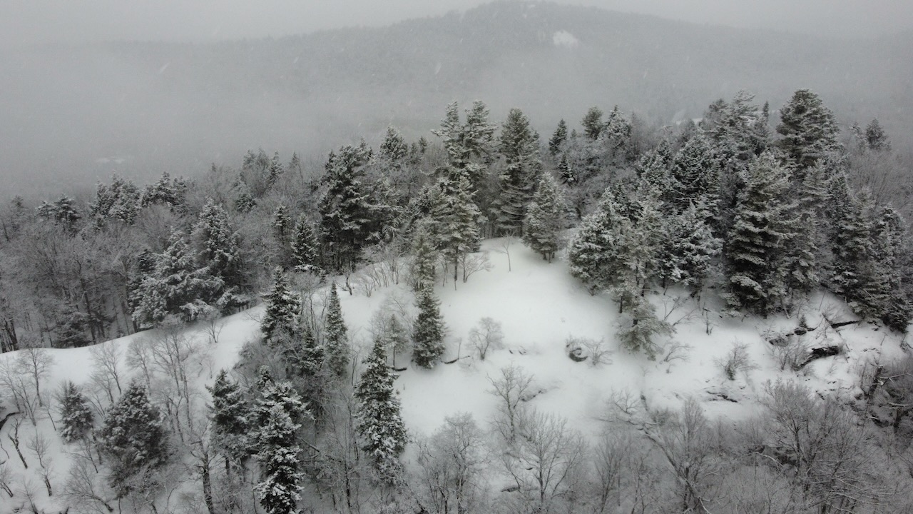 View of Eagle Cliff and surrounding mountains. 