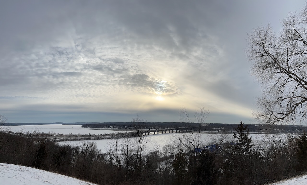 View of St. Croix River and I-94 bridge from bluff. 