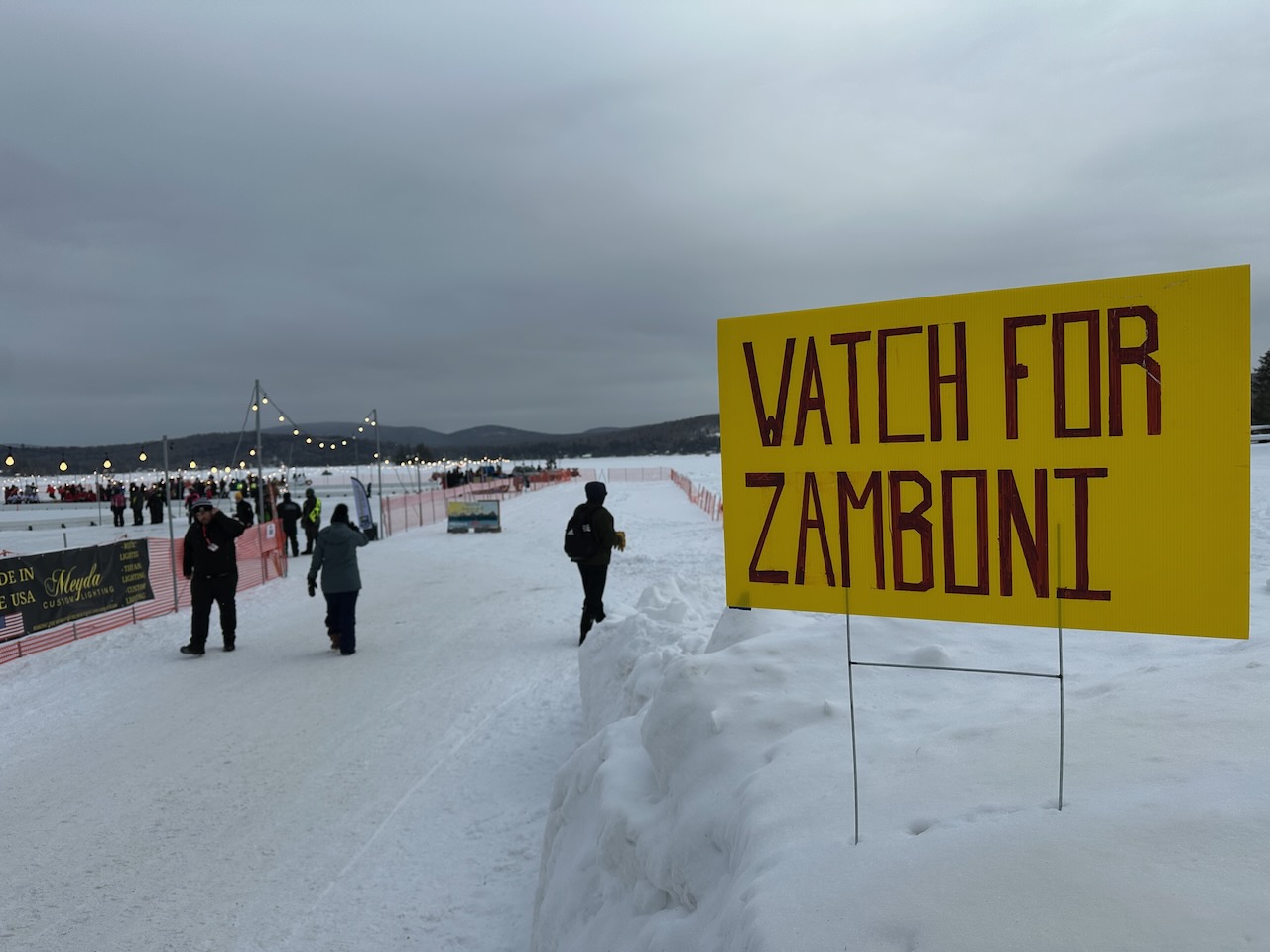 Watch for Zamboni warning sign on side of lake. 