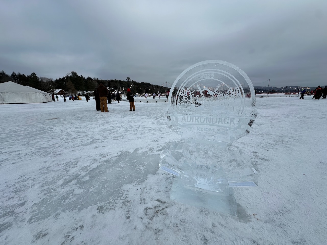 Ice sculpture commemorating Adirondack Ice Bowl 2025.