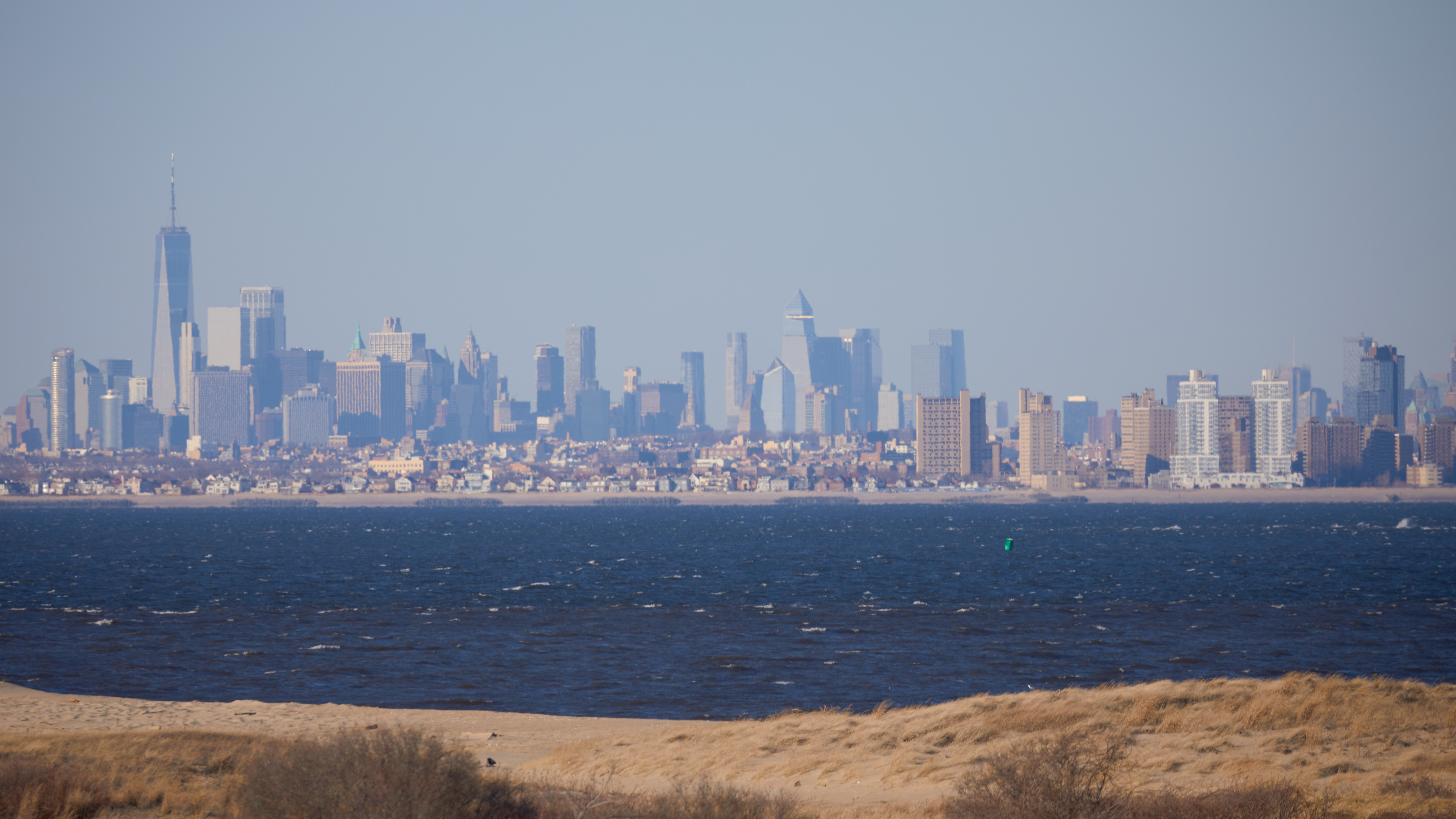 View of New York City from across New York Harbor.