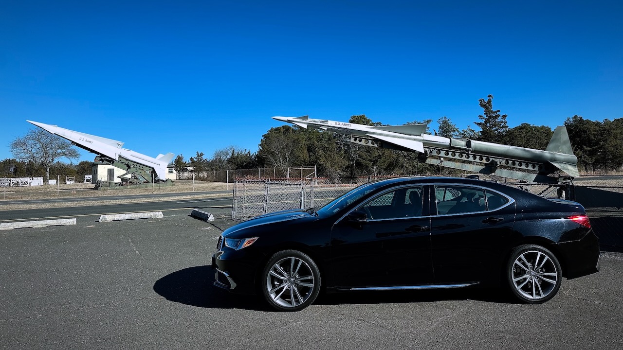 2020 Acura TLX parked in front of Nike missile battery. 