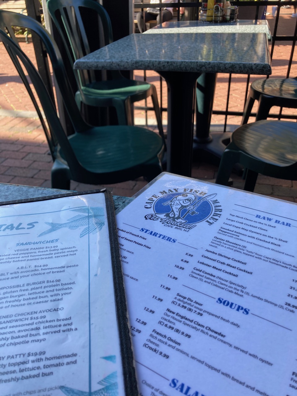 Menus for Cape May Fish Market. 