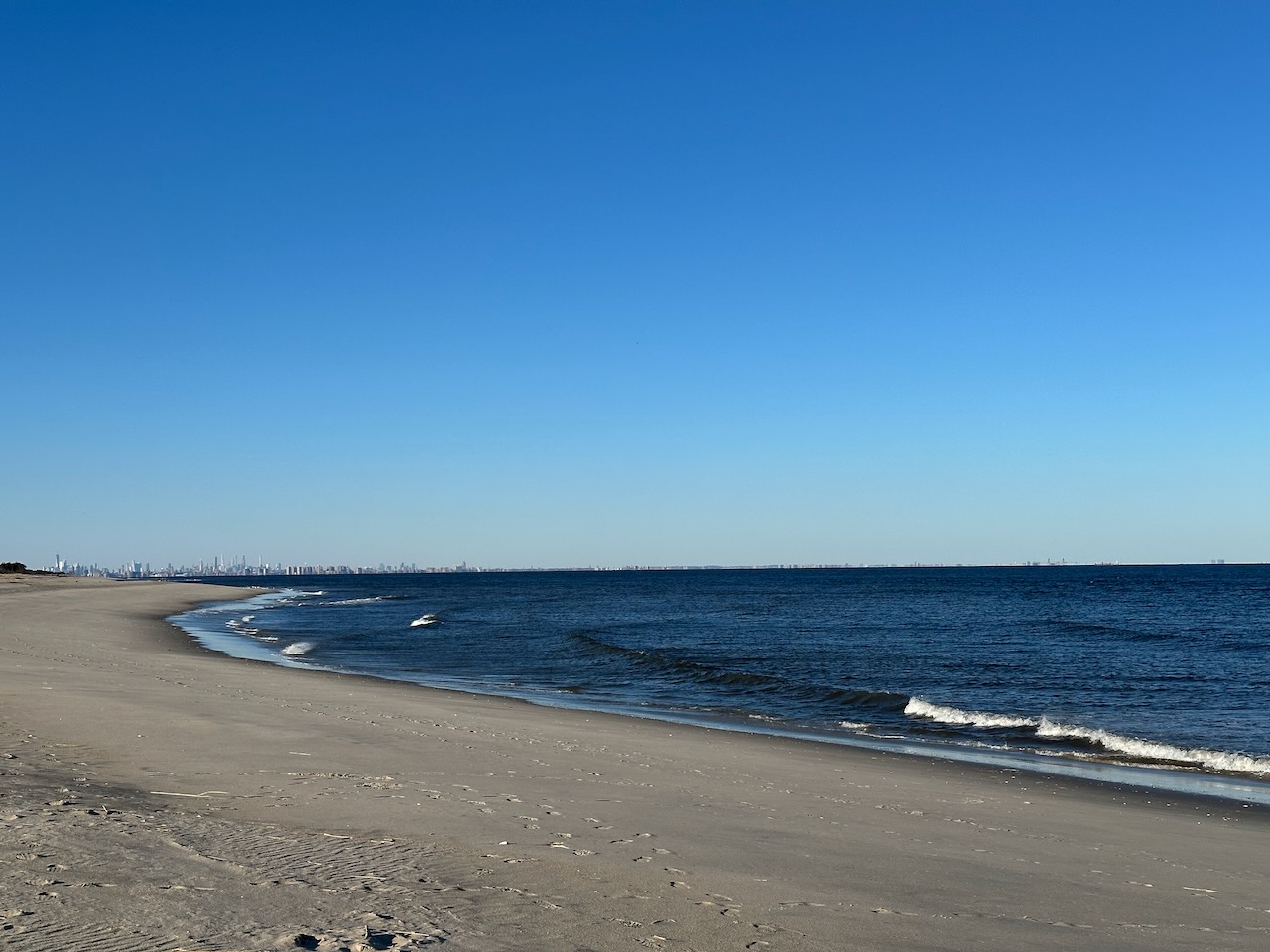 View of beach and Atlantic Ocean. 