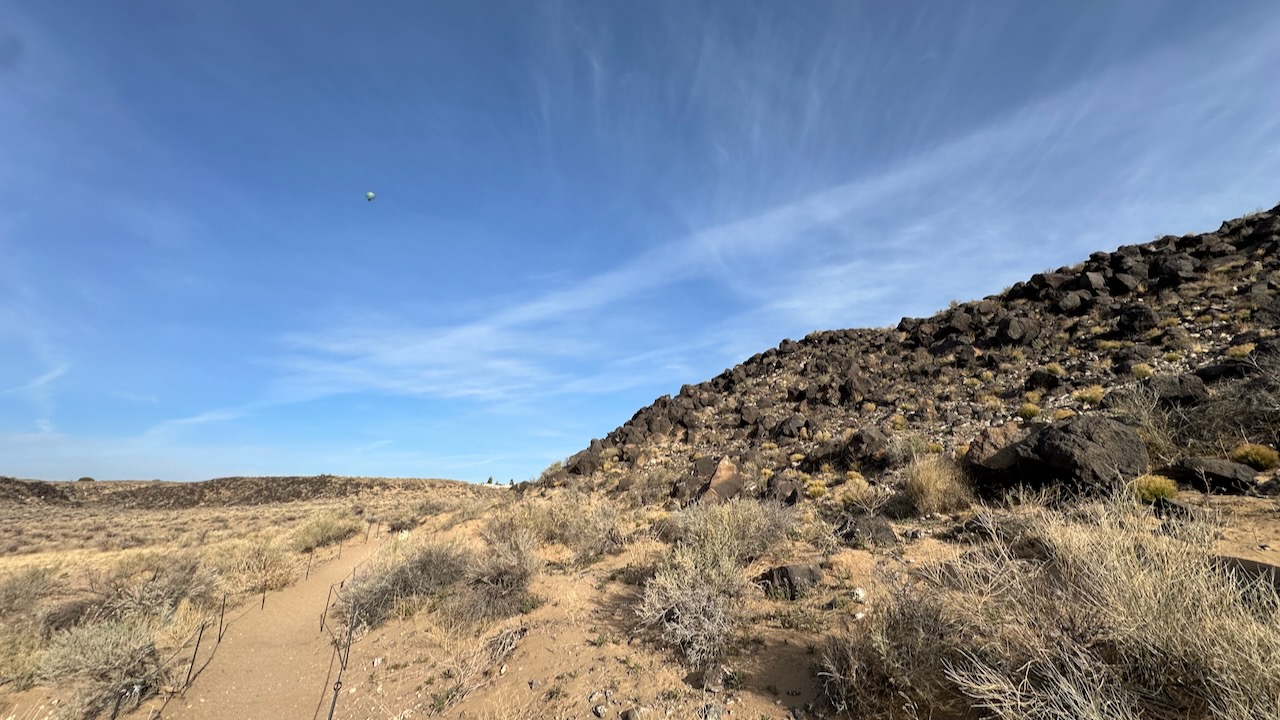 Piedras Marcadas canyon trail on a sunny day. 