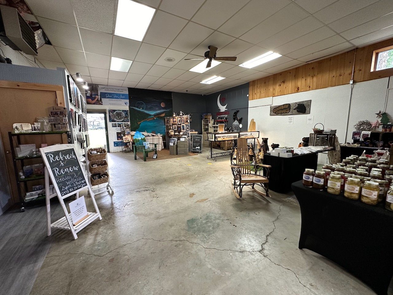Interior of Space, with vendors stalls set up. 