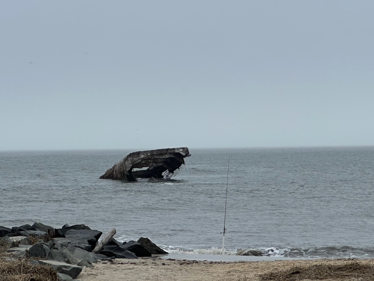 Wreck of SS Atlantus located directly off beach. 