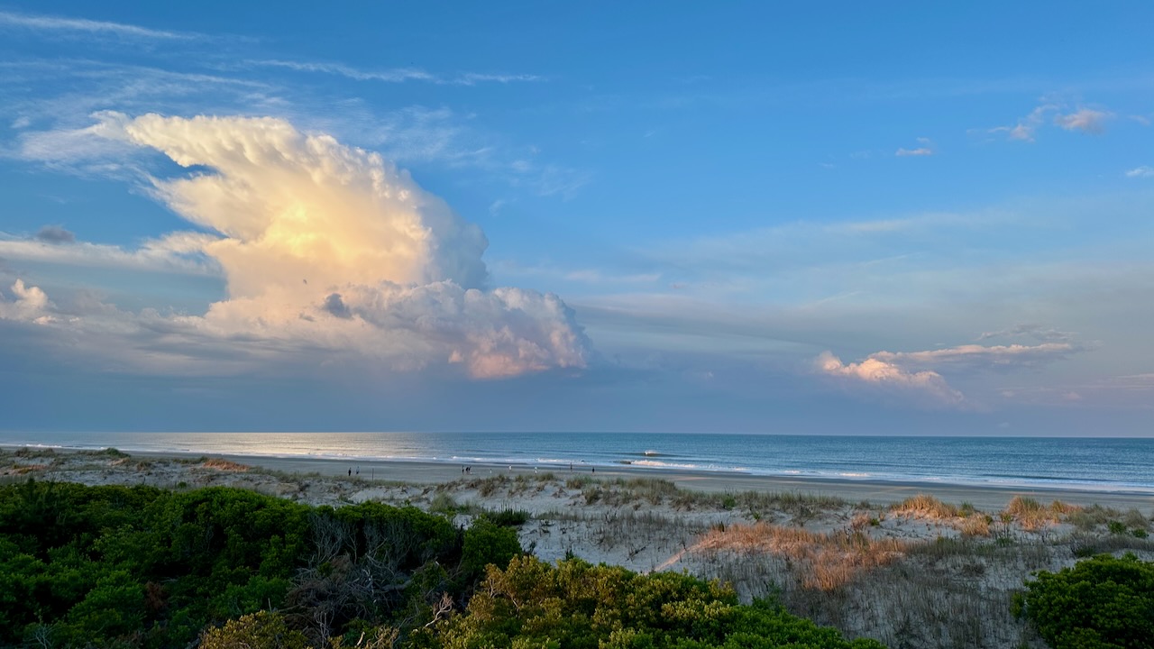 View of beach and ocean. 