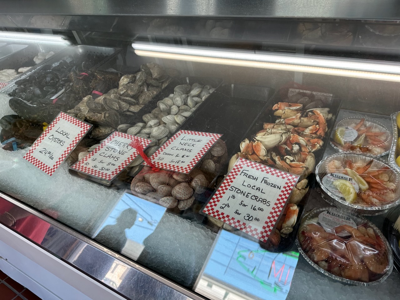 Seafood on display in Mike's seafood market.