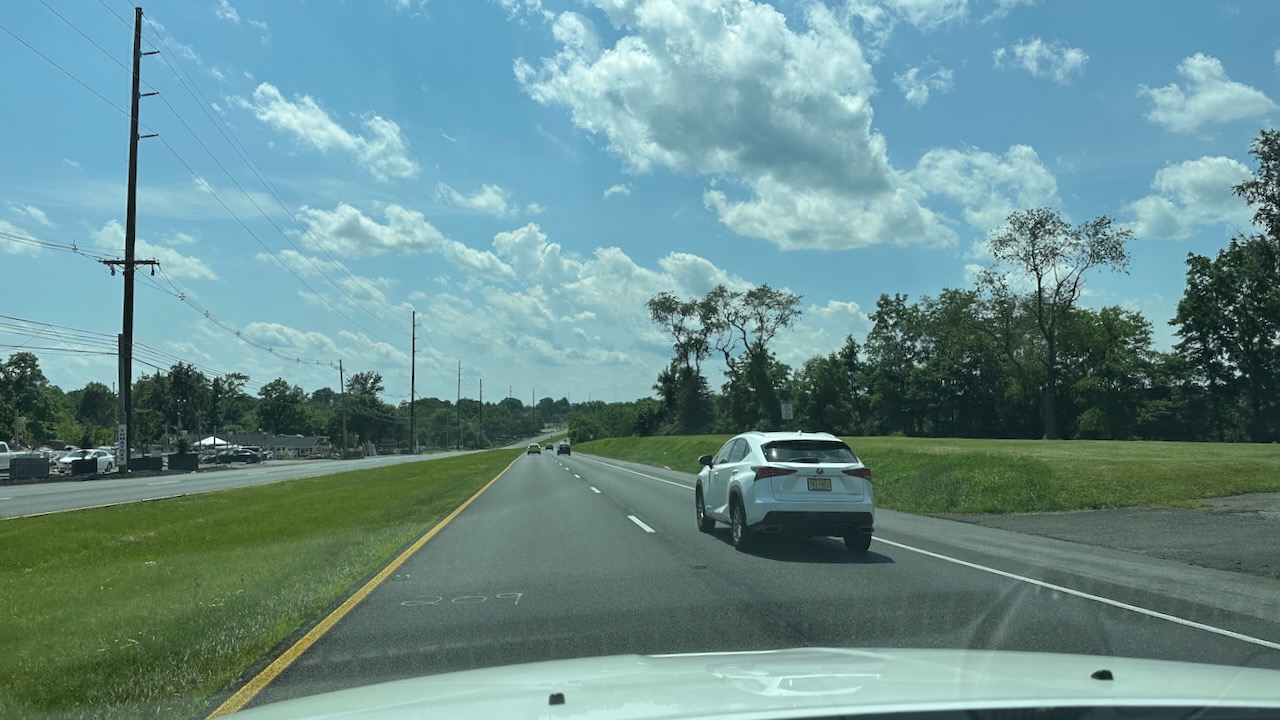 View of Route 202 in New Jersey nearing Flemington on a sunny day.