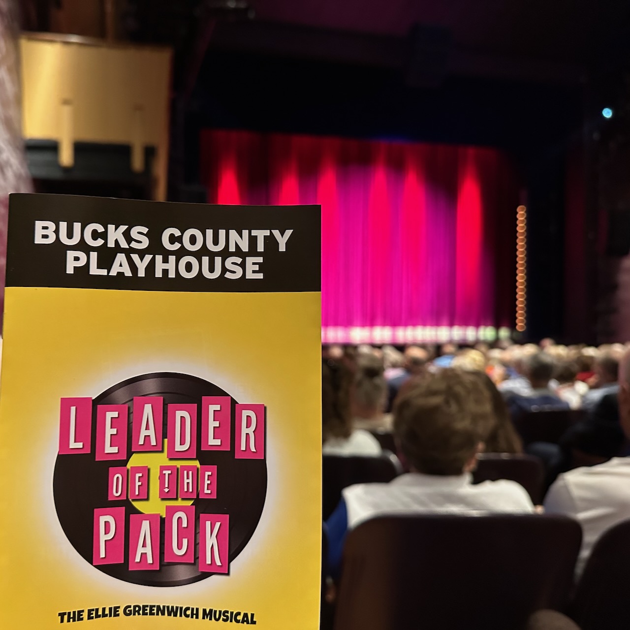 Playbill for Leader of the Pack with stage in background. 