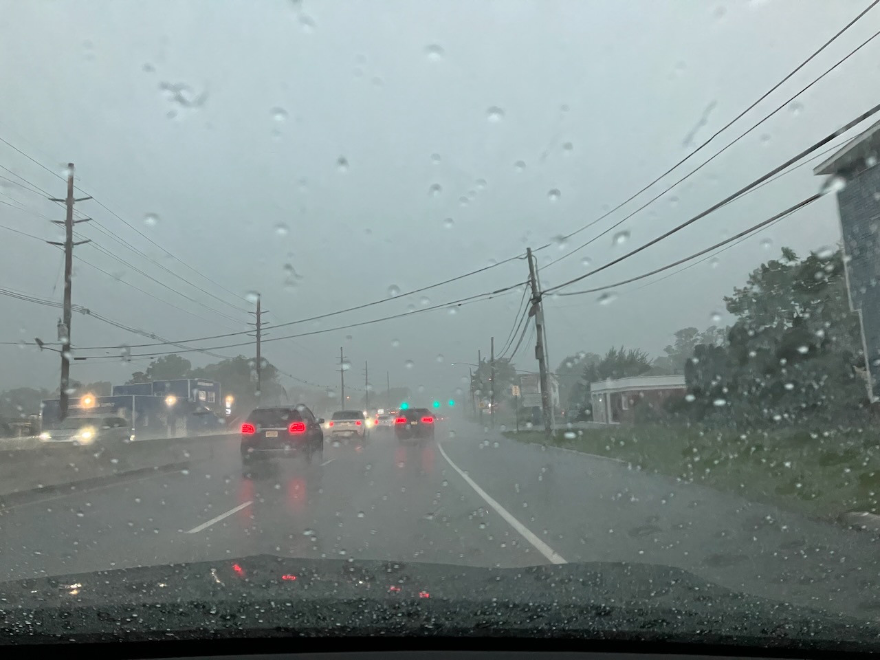 View of Route 36 during heavy rain storm. 
