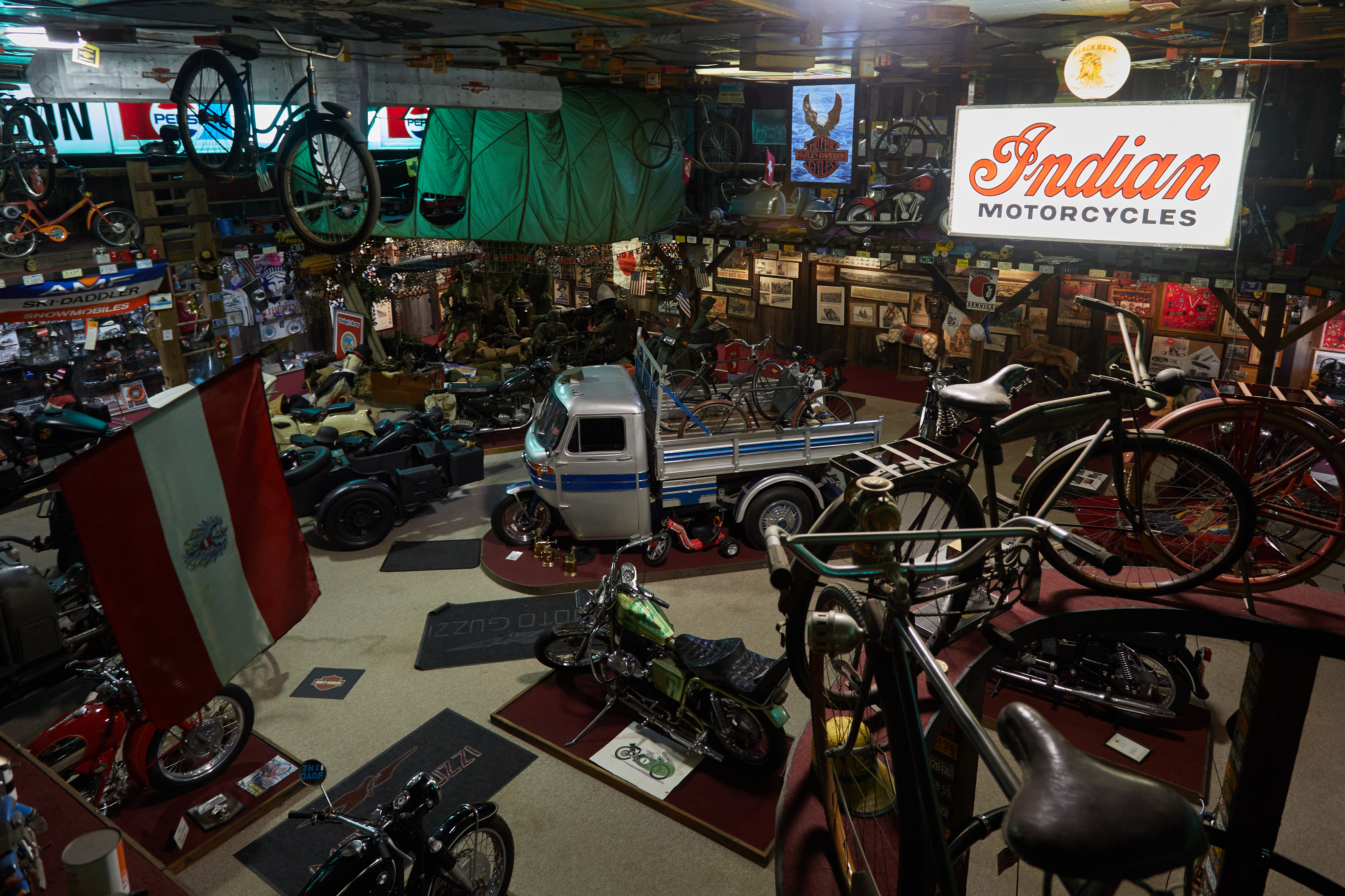 Collection Hall of European and military service related motorcycles.