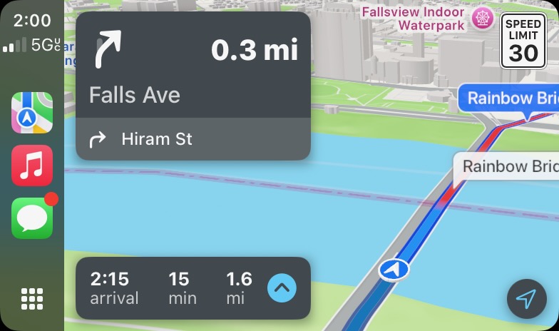Screenshot of Map apps with vehicle indicated on Rainbow Bridge.