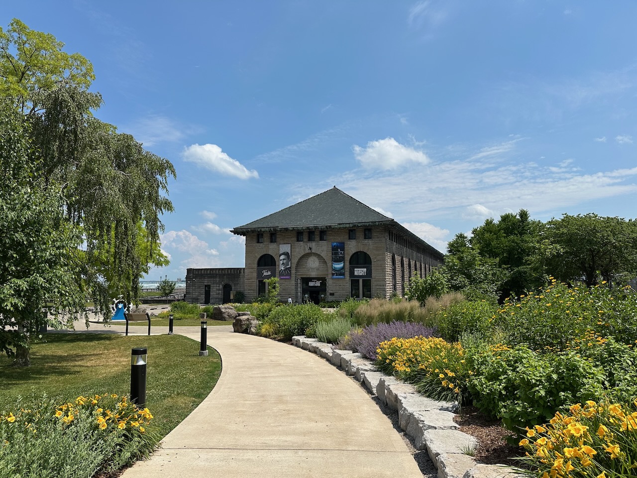Niagara Falls Power Station, with concrete path leading to entrance. 