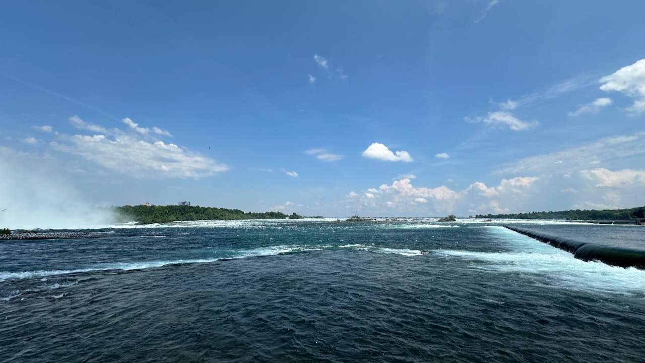 River and surrounding landscape above falls. 