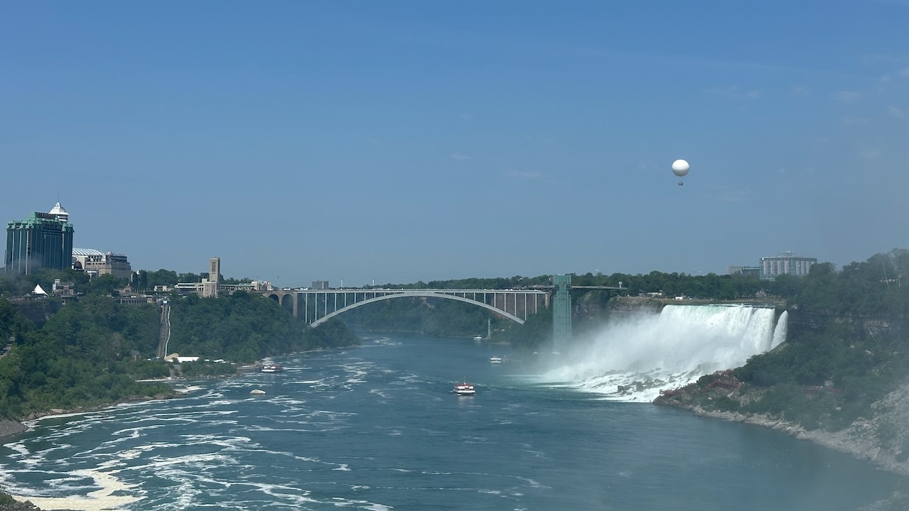 View toward Rainbow Bridge and waterfalls on American side of border.