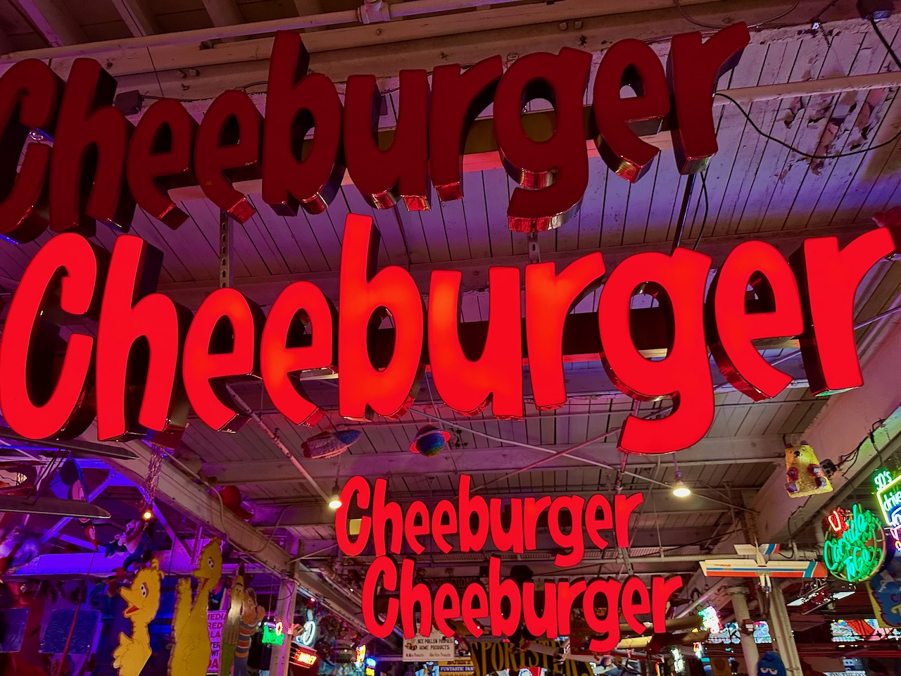 Neon signs for CHEEBURGER CHEEBURGER CHEEBURGER