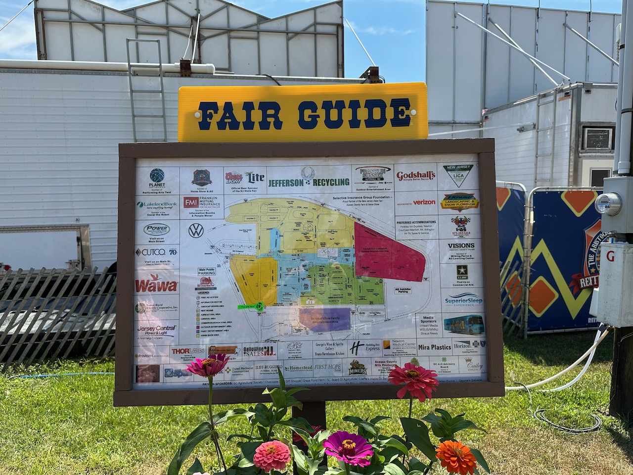 Fair guide map on display board.