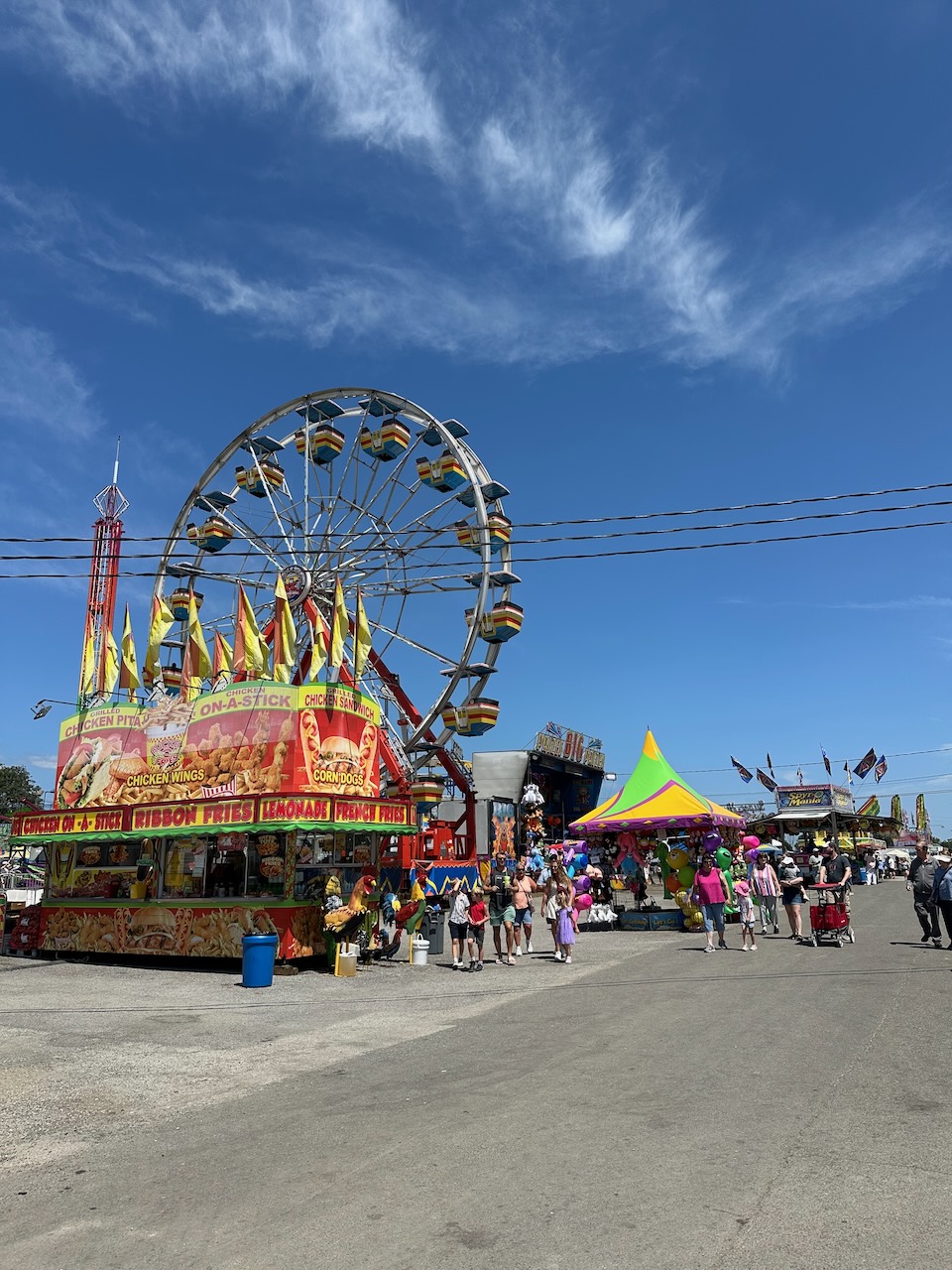 Ferris wheel in background.