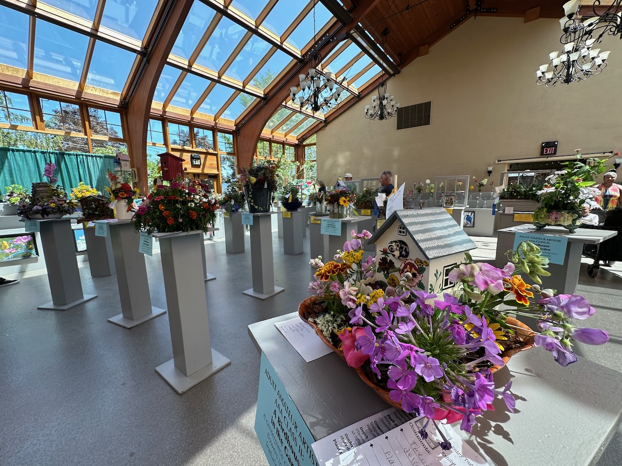 Flower bouquets on display. 