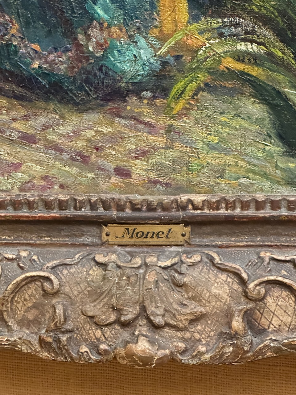 Painting with small brass plate that reads Money on bottom of frame.