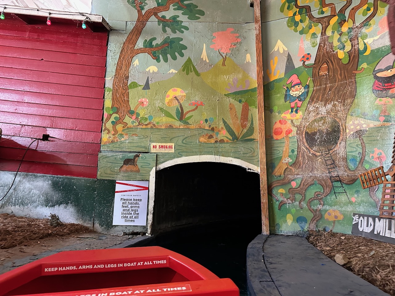 View of Ye Old Mill ride from on board boat.