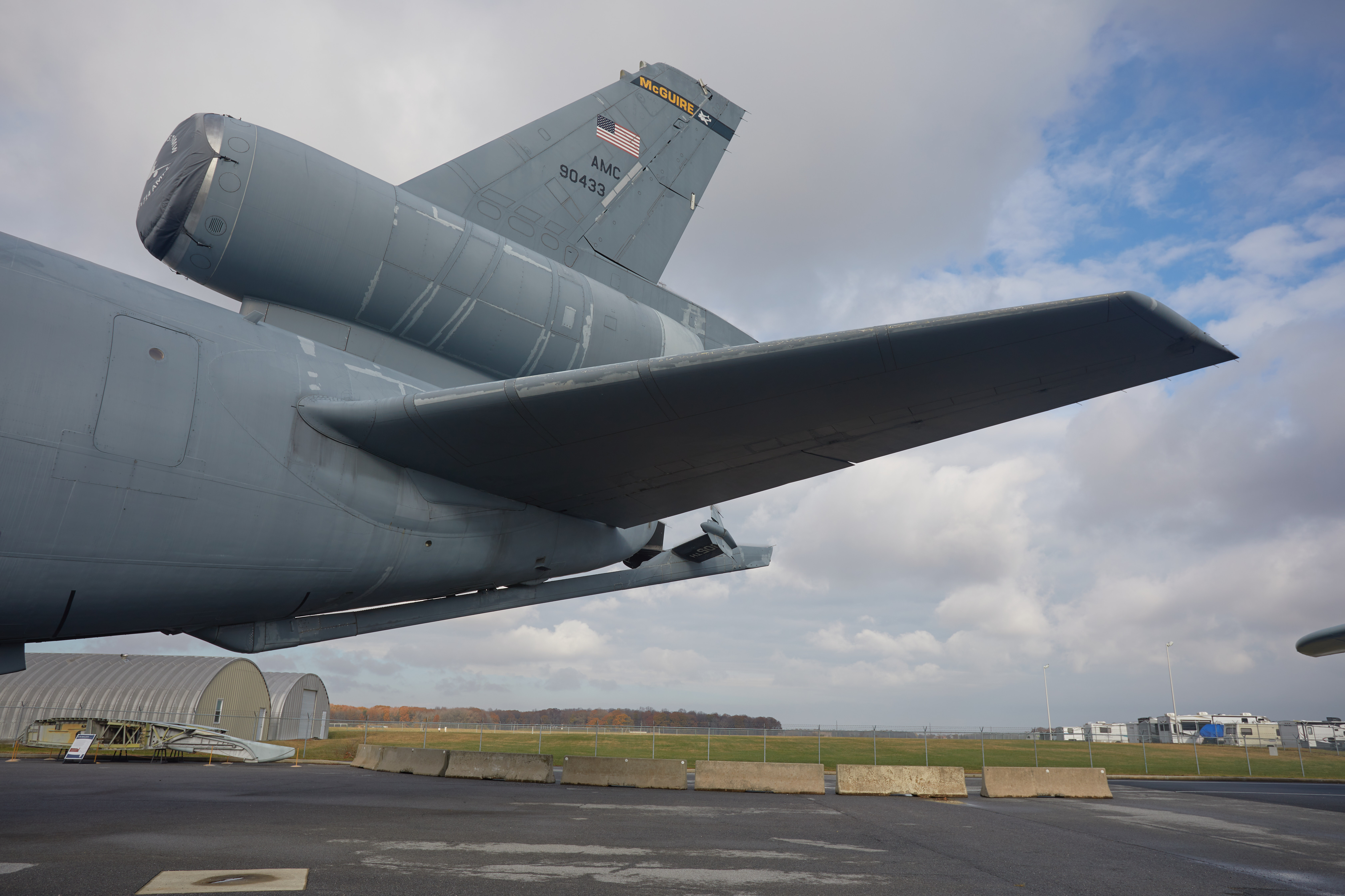 Rear tail and boom of KC-135E. 