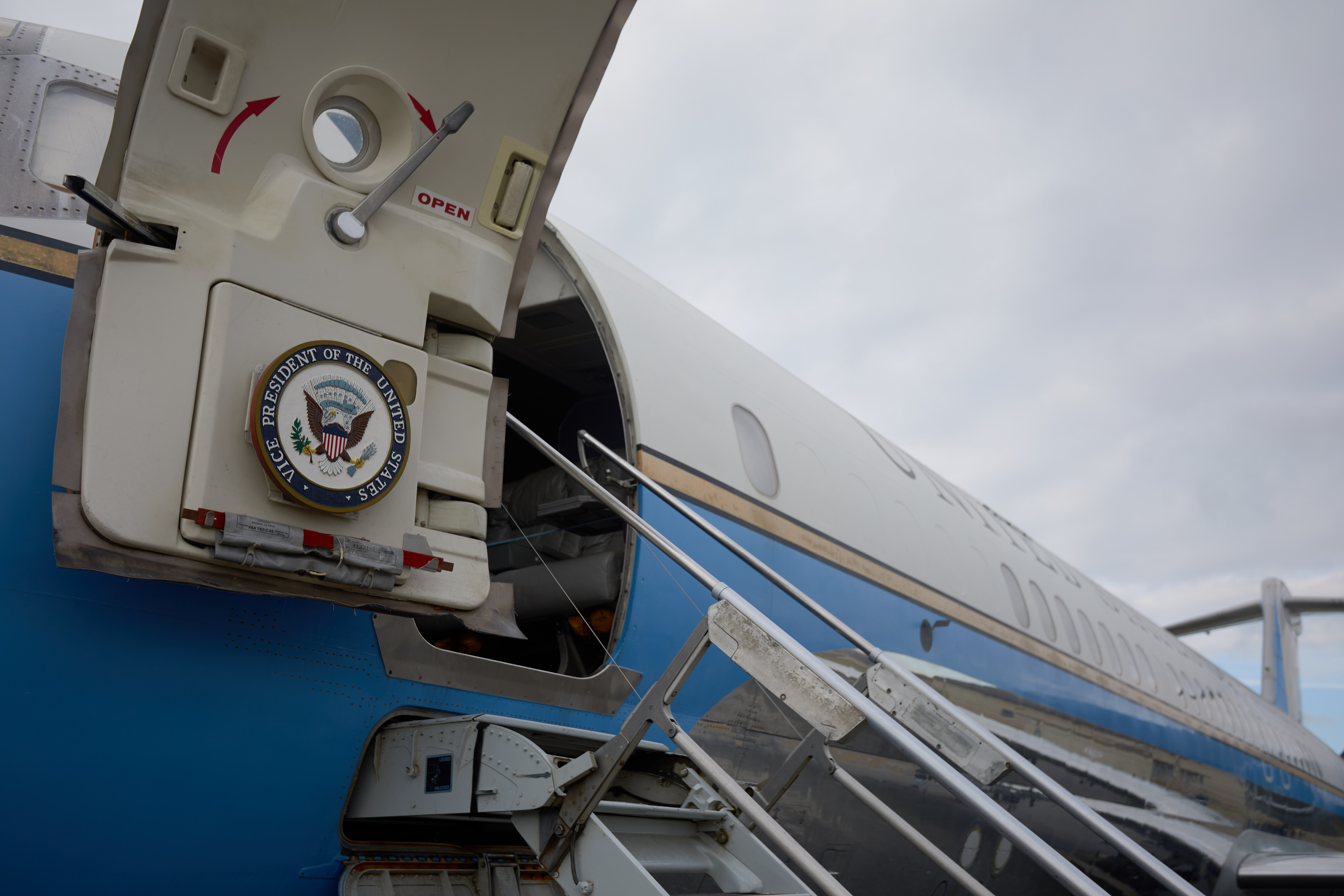 Open door to VC-9C, with seal of Vice President on door. 