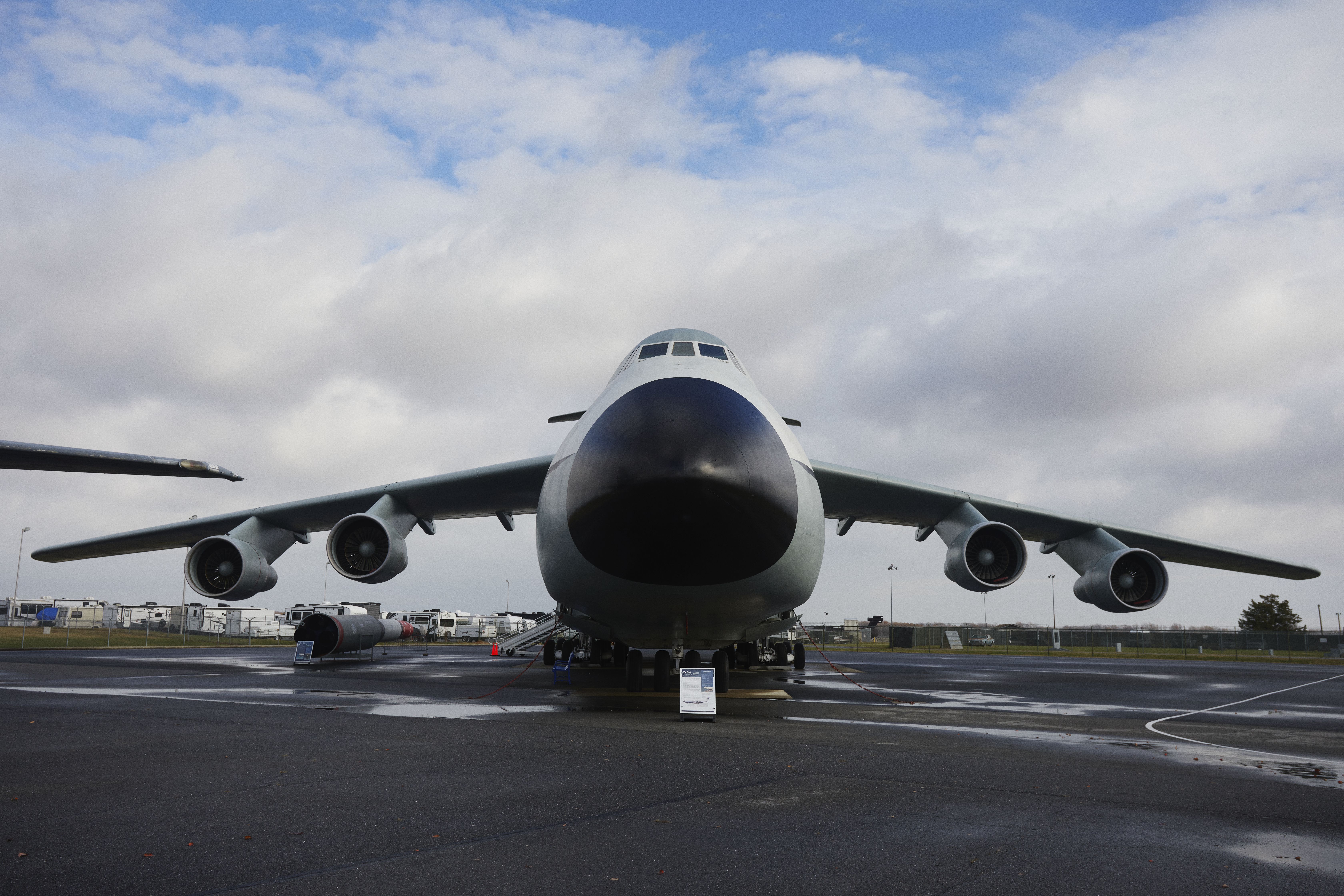Head-on shot of C-5A Galaxy transport plane.