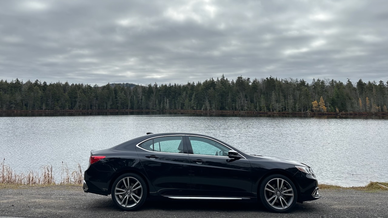 2020 Acura TLX parked in front of Quiver Pond.