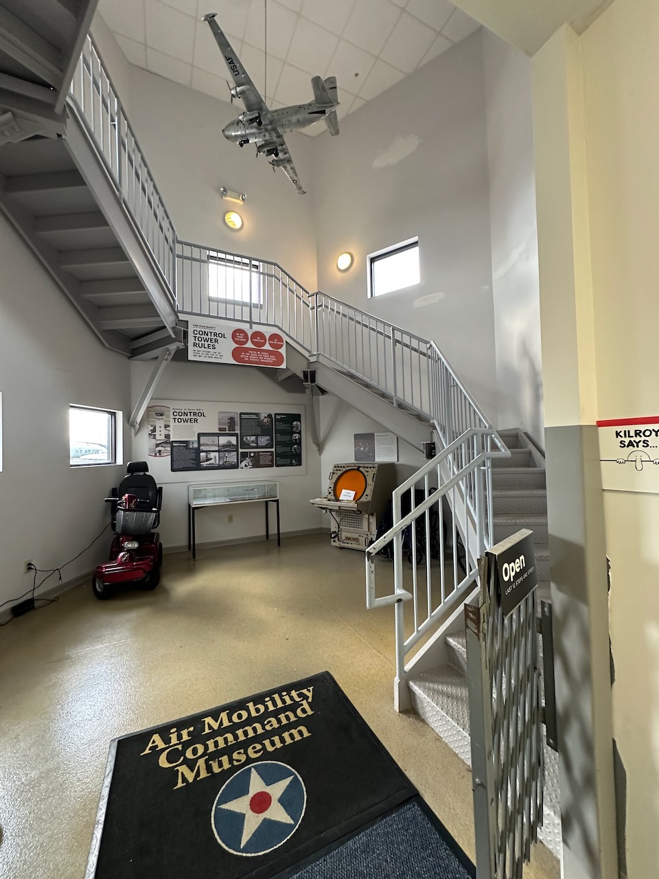 Stairs to control tower exhibit.