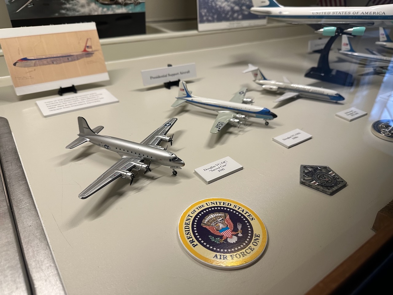 Small display of model airplanes. 