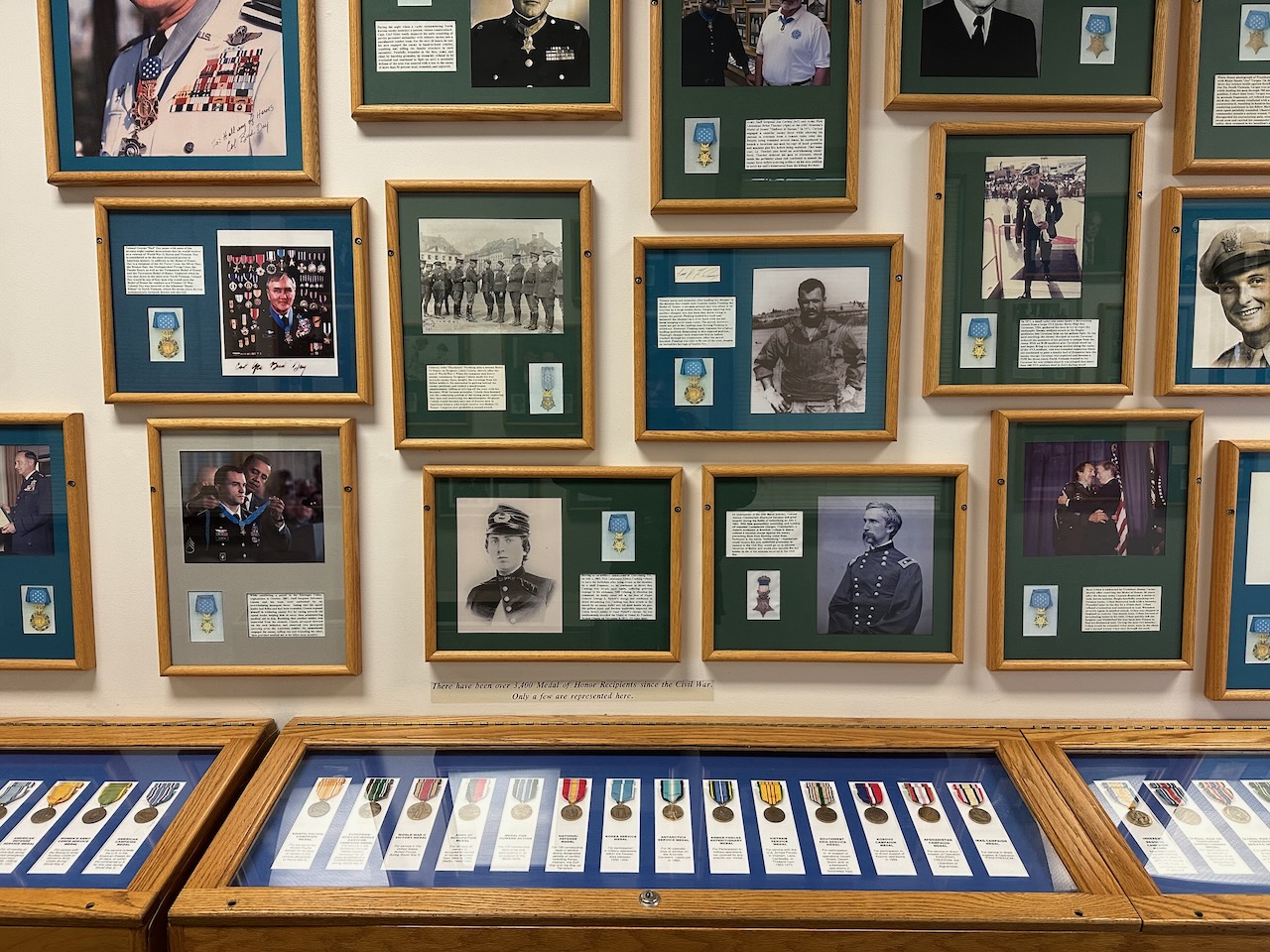 Display of photos of medal of honor recipients. 