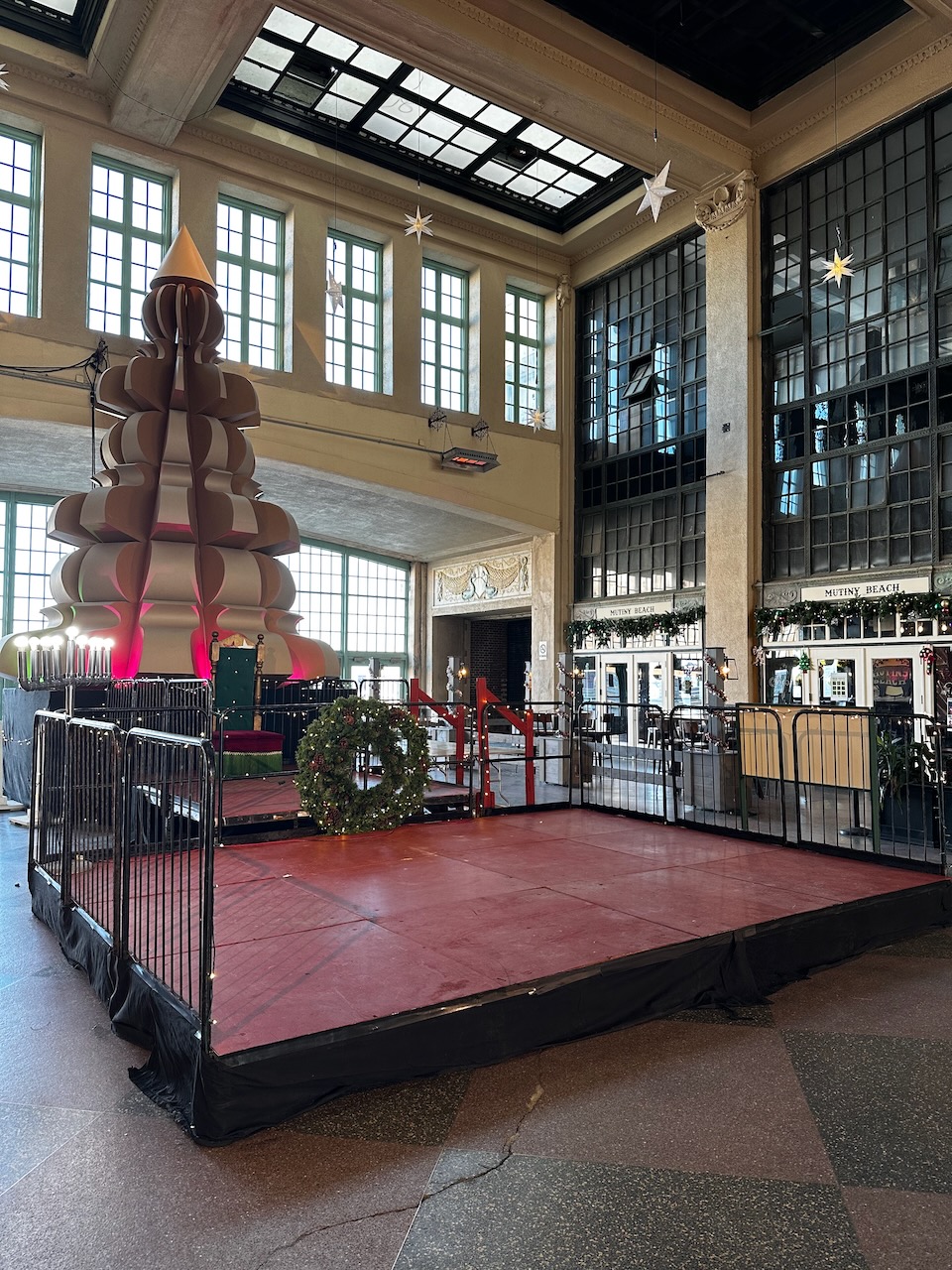 Christmas tree and Santa's chair in Convention Hall. 