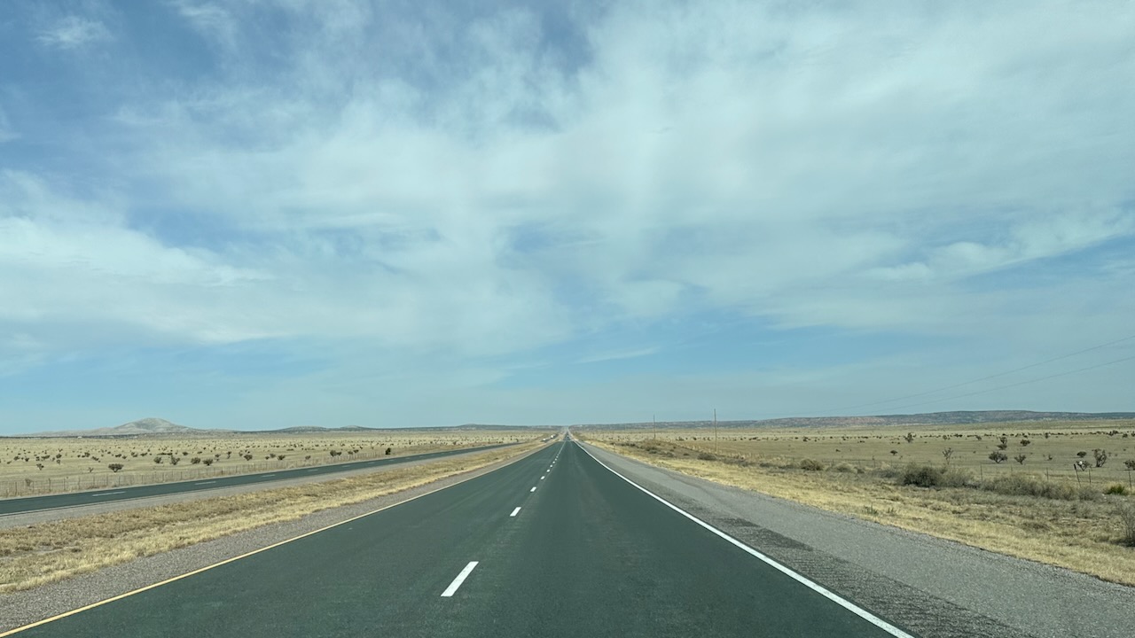 View of highway through desert of New Mexico.