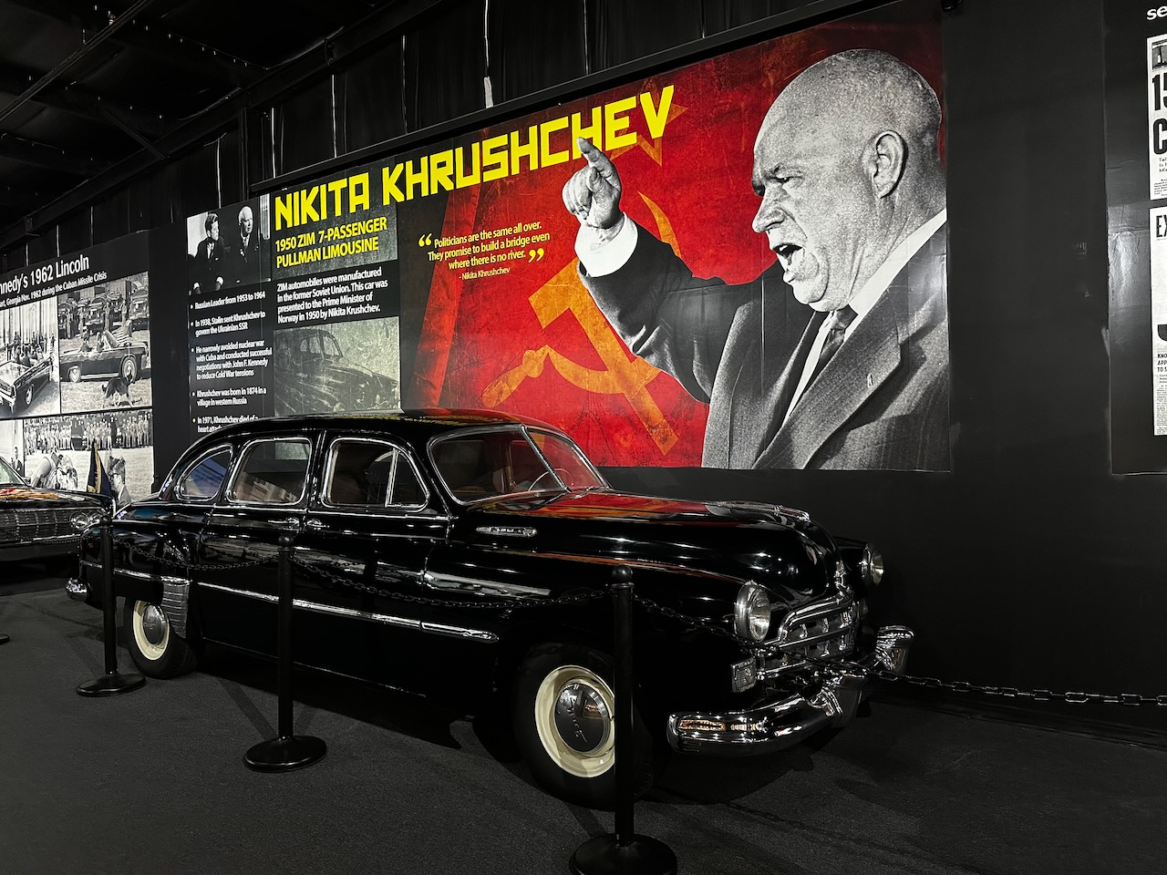 1950 ZM limousine with display of Nikita Khrushchev in background.