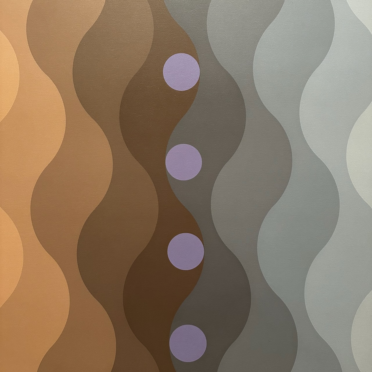 Winter Veils painting with row of dots in middle of painting and wavy lines running from top to bottom.