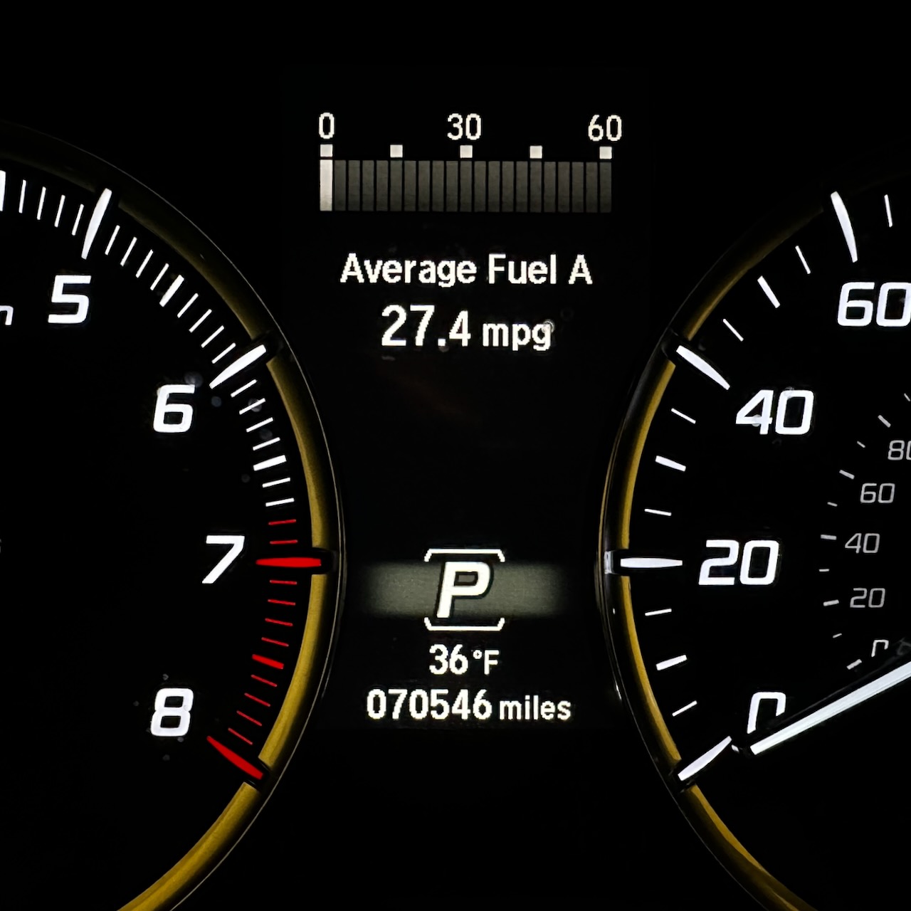 Car odometer reading 70546 miles