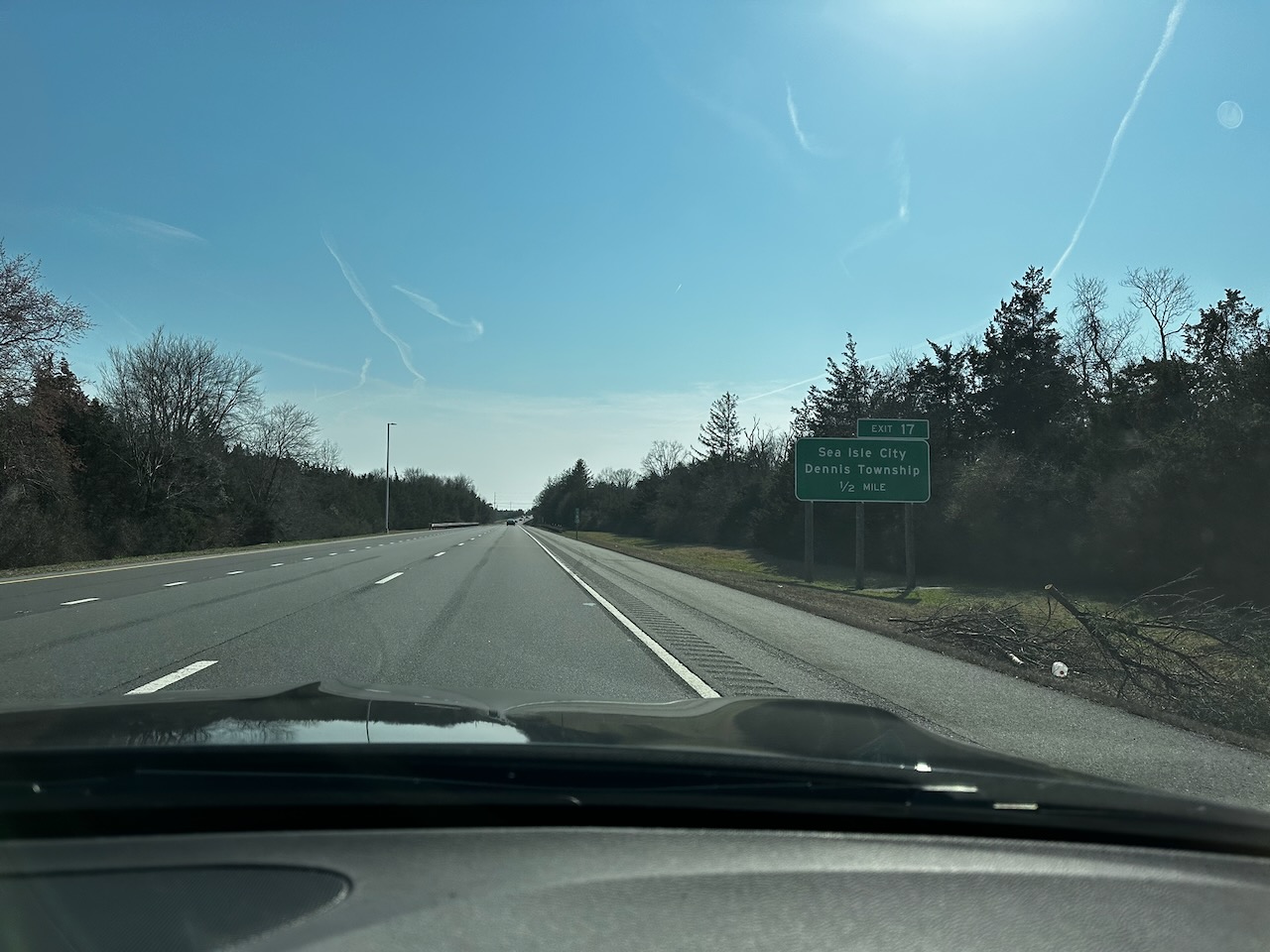Garden State Parkway with sign for Exit 17 in distance.