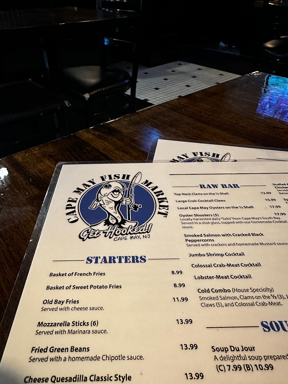 Cape May Fish Market menu.