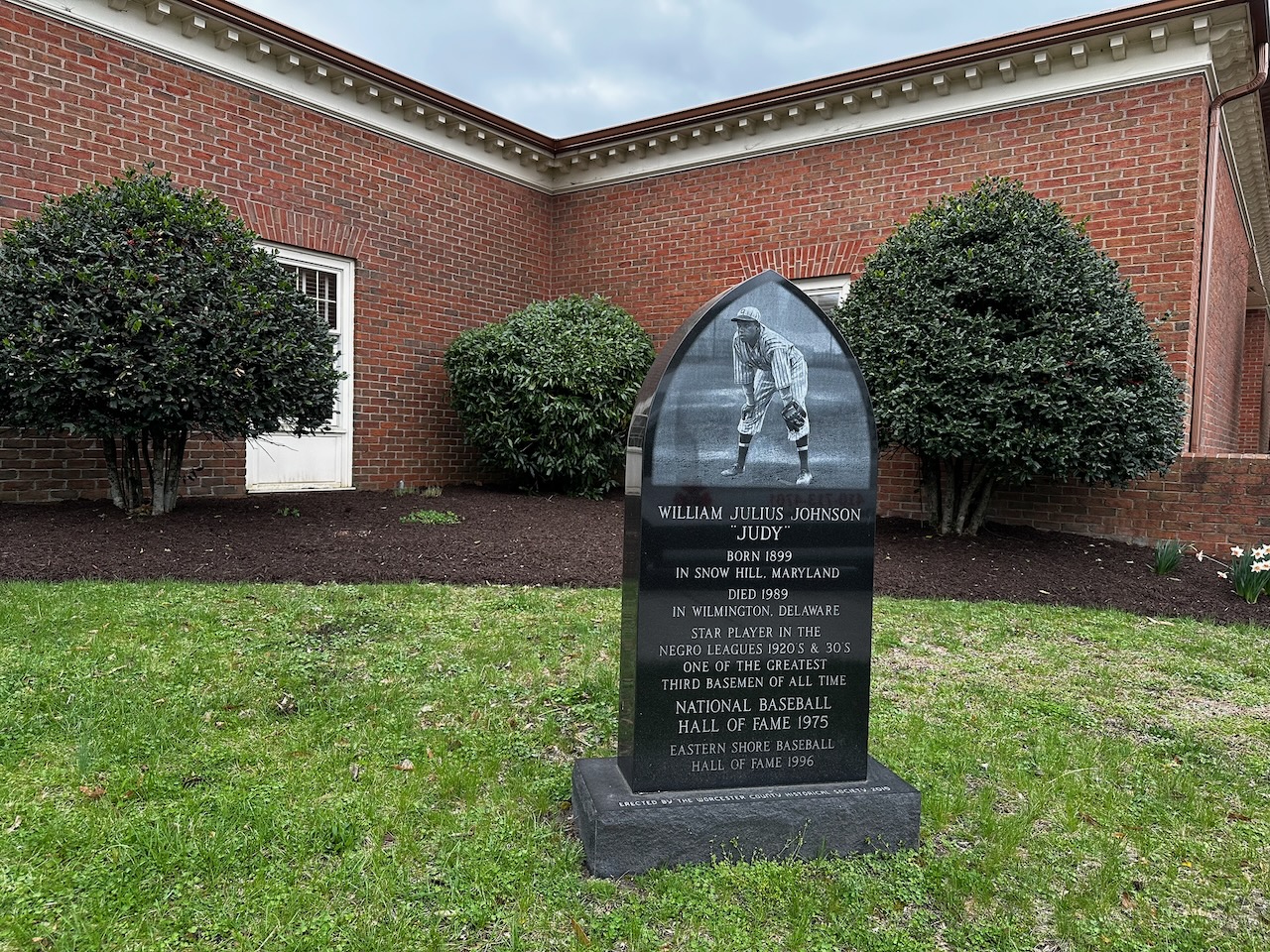 Marker for Judy Johnson in front of town library.