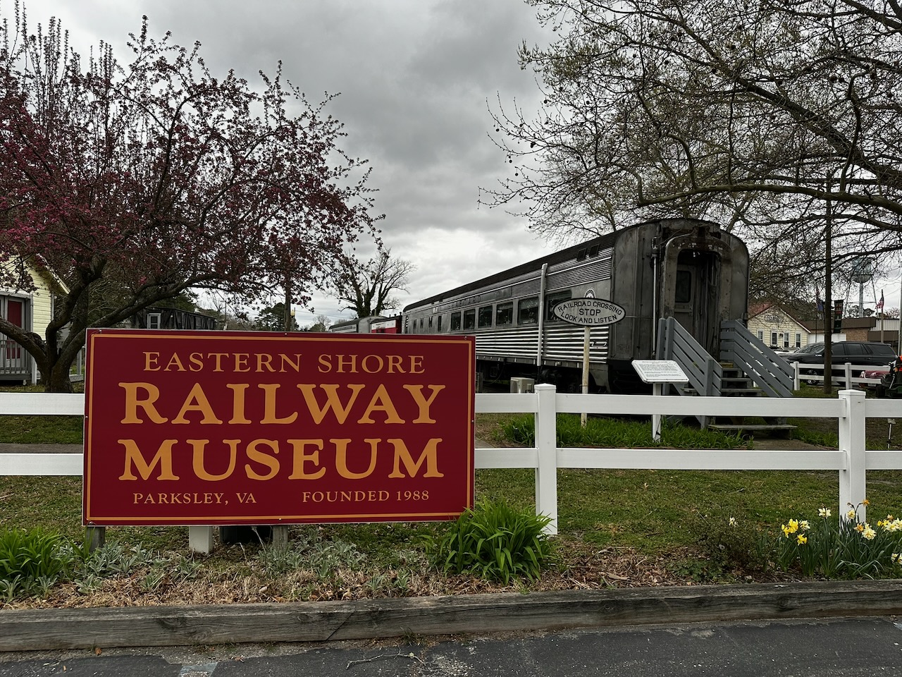 Entrance sign for Eastern Shore Railway Museum.