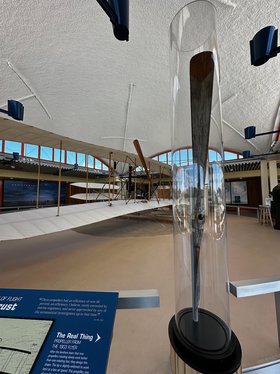Propeller from Wright Flyer on display.