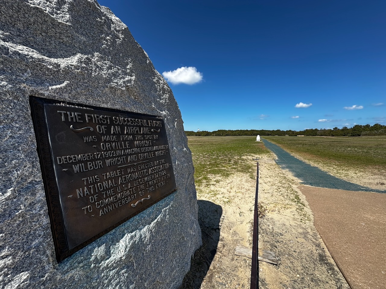 Stone marker of location of first flight.