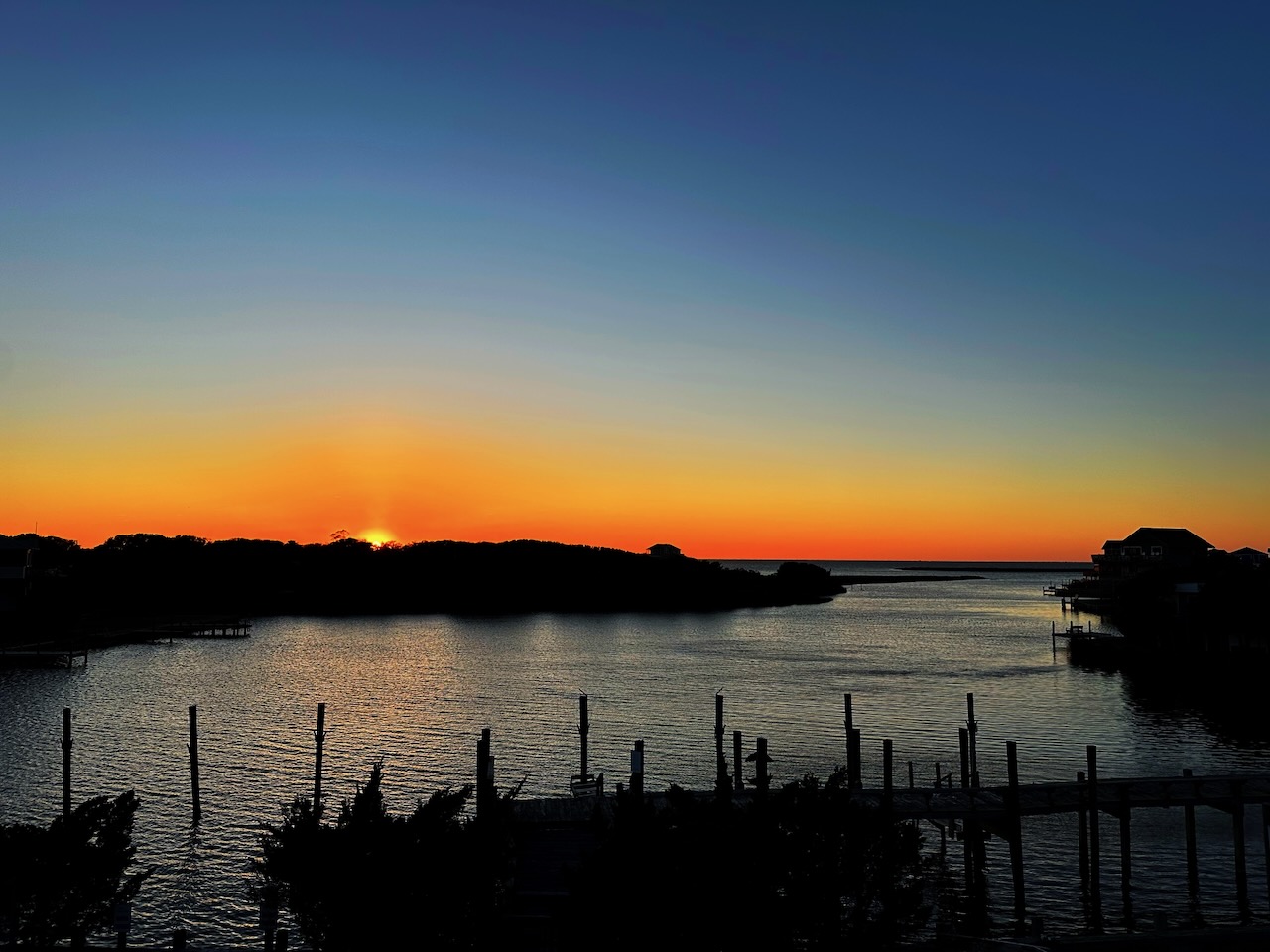 Sunset over inlet on Palmico sound.