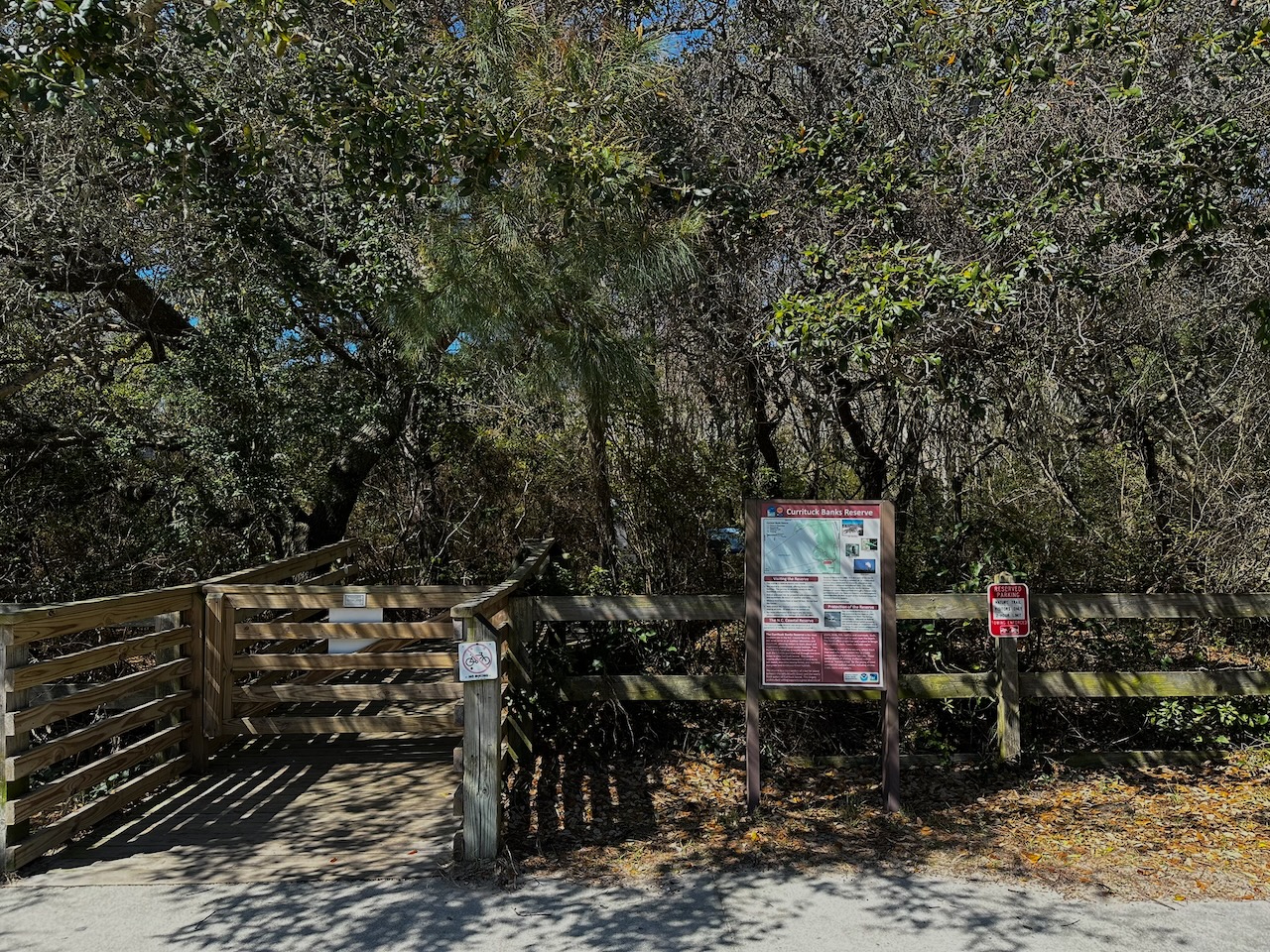 Trailhead for Currituck Banks Maritime Forest Trail.