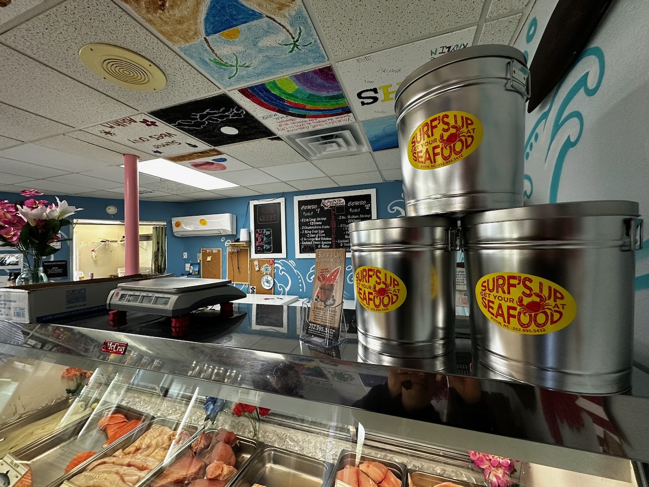 Interior of Surf’s Up Seafood Market.