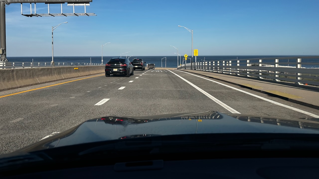 View of New Jersey Route 36, with Atlantic Ocean in background.