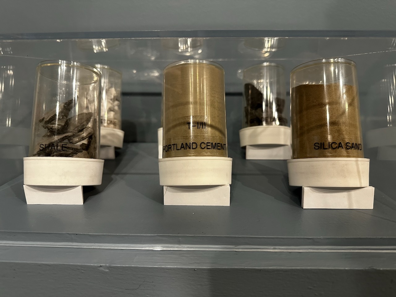 Display of elements used to create concrete.